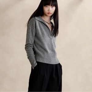 Banana Republic 100% Cashmere Luna  Johnny Collar Sweater Polo in Grey